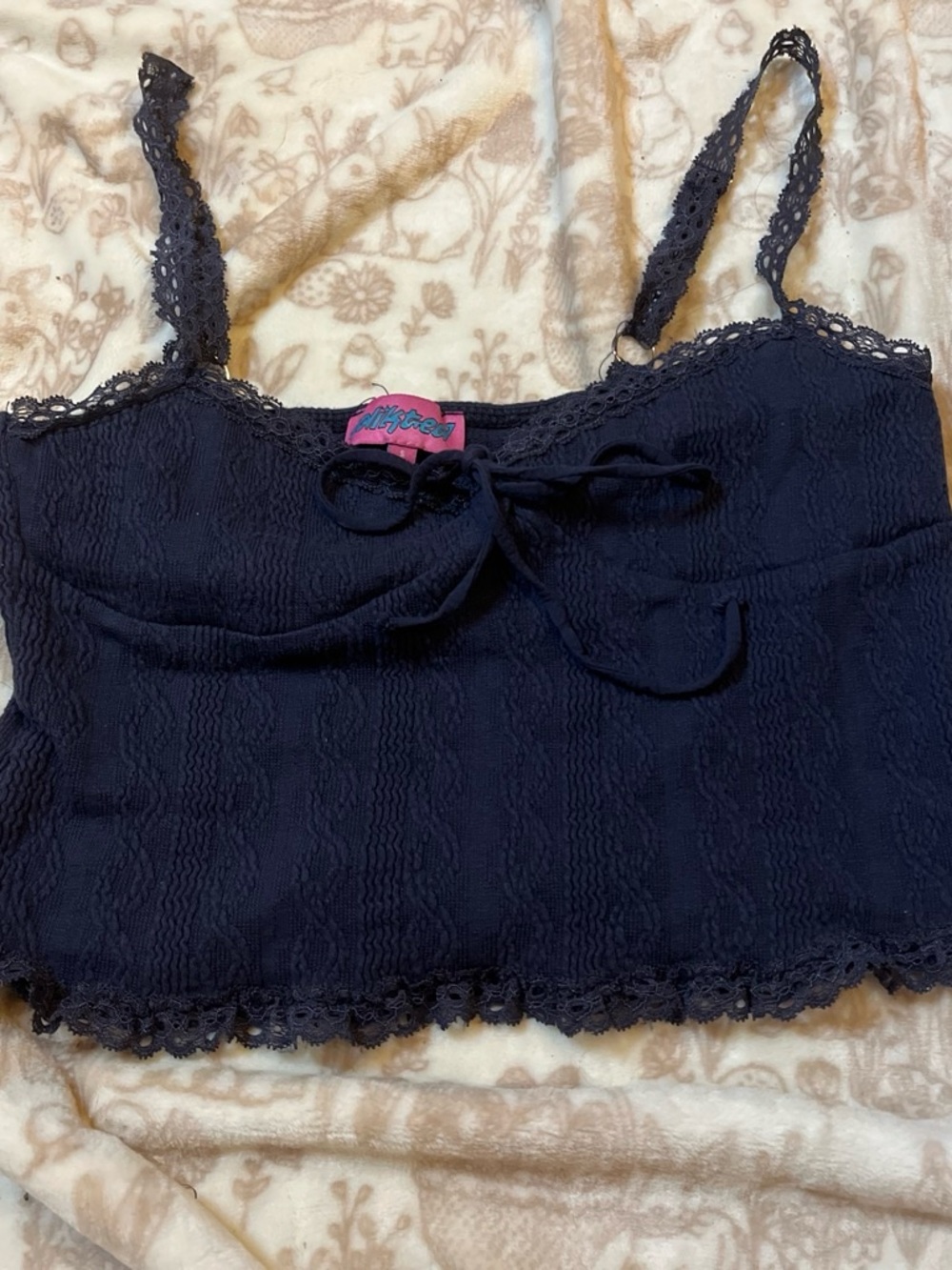 Blue Lace-Trim Cropped Cami